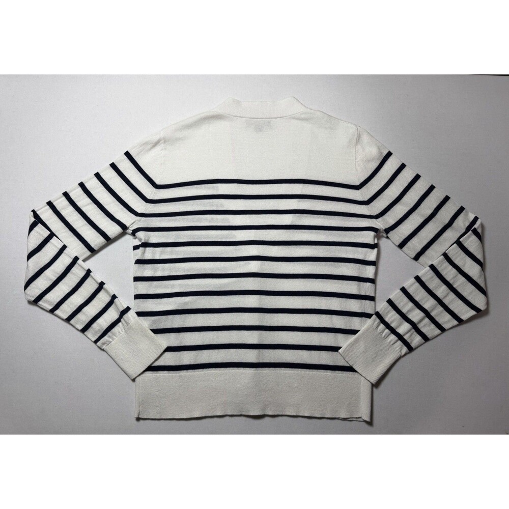 J.Crew Cardigan Women’s Navy Striped 100% Cotton Lightweight Sweater Size M - Picture 2 of 7